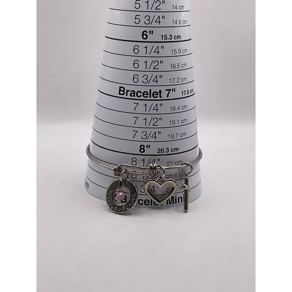 Woman Of Faith Silver-Tone Adjustable Bangle Bracelet With Heart & Cross Charms - Picture 4 of 4